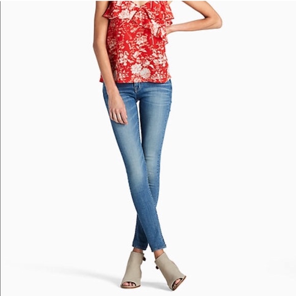 LUCKY BRAND Tank Top Red White Silk Floral Cami Ruffle Accent Top - Picture 2 of 8